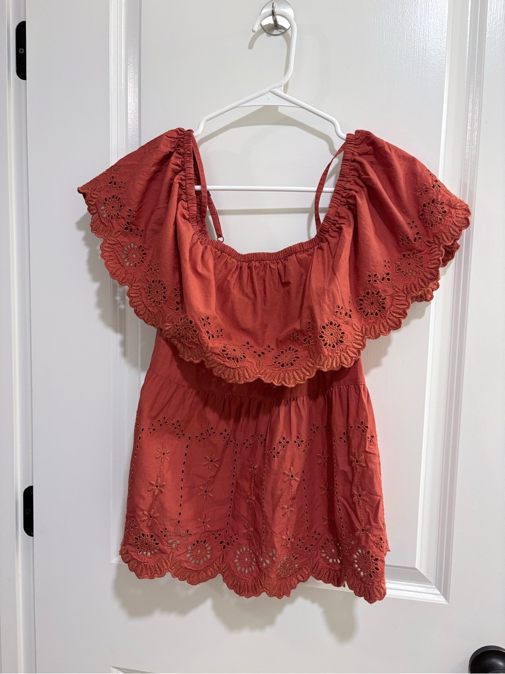 Women’s Rust Eyelet Off-Shoulder Top - Old Navy
